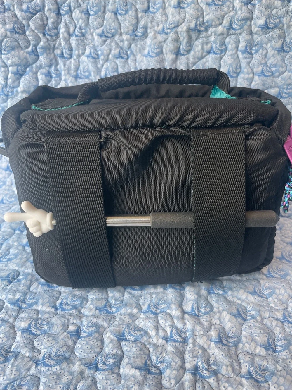 Samsonite Black Bag with Purple and Teal Logo Patch
